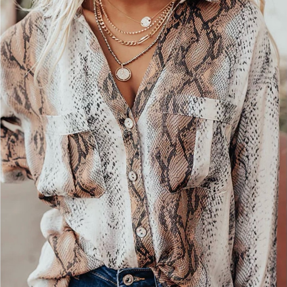 Entro Neutral Snake Print Button-Down Shirt